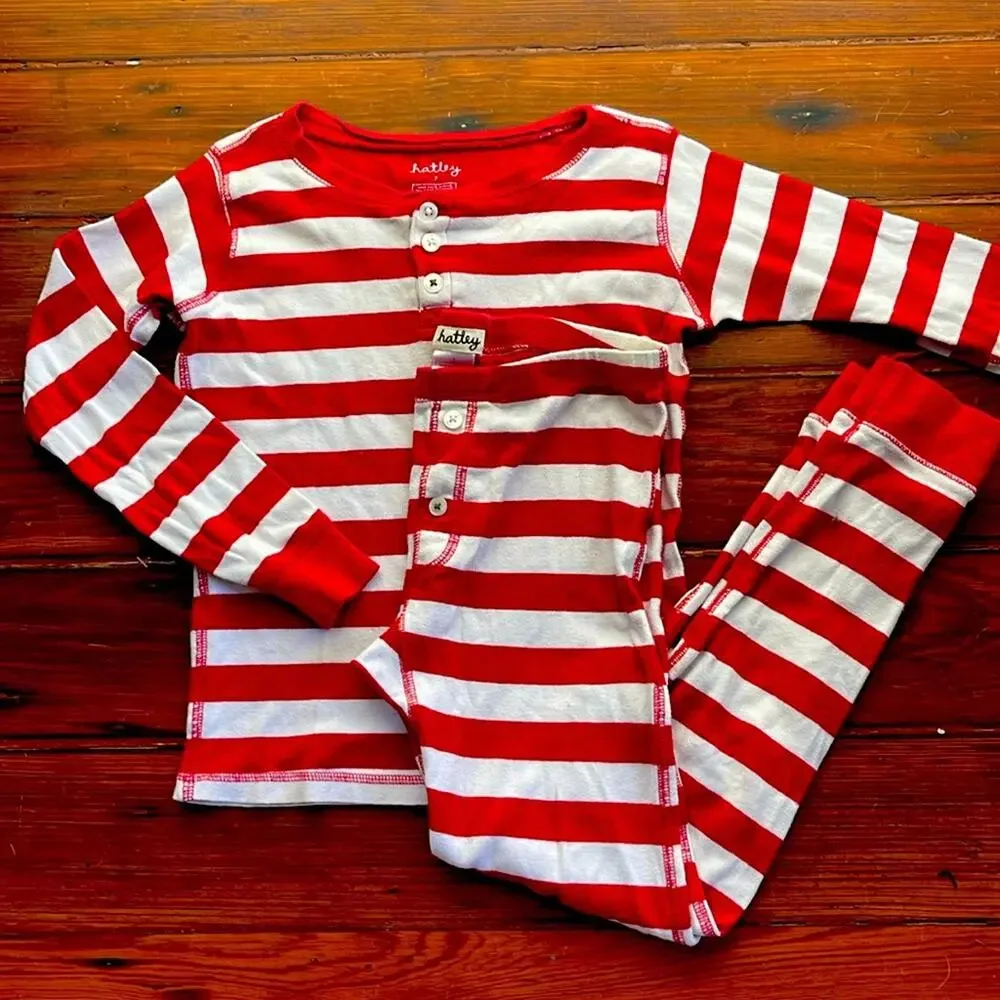 Hatley striped holiday Christmas long sleeve pajama pants set sz 7